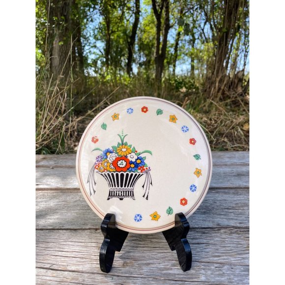 Farberware Other - Vintage Stoneware Tea Trivet Hot Plate Flower Basket Farberware